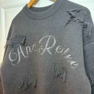 AndReilee And Reilee Distressed Logo Knit Sweater Gray XS Streetwear Grunge Star